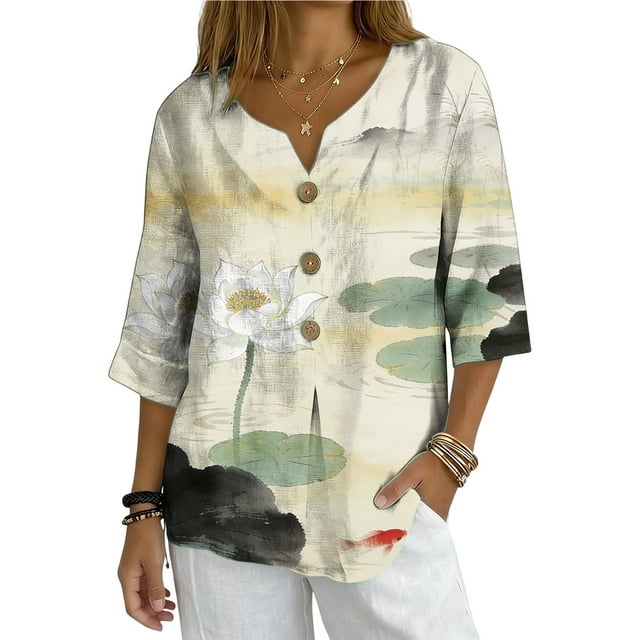 Xuyuer Solid Button Shirt Blouse - Women's Fashion Loose Female Neck T-Shirt Style Top for Smart Casual Office Wear, Weekend Brunch Outings & Effortless Minimalist Everyday Style