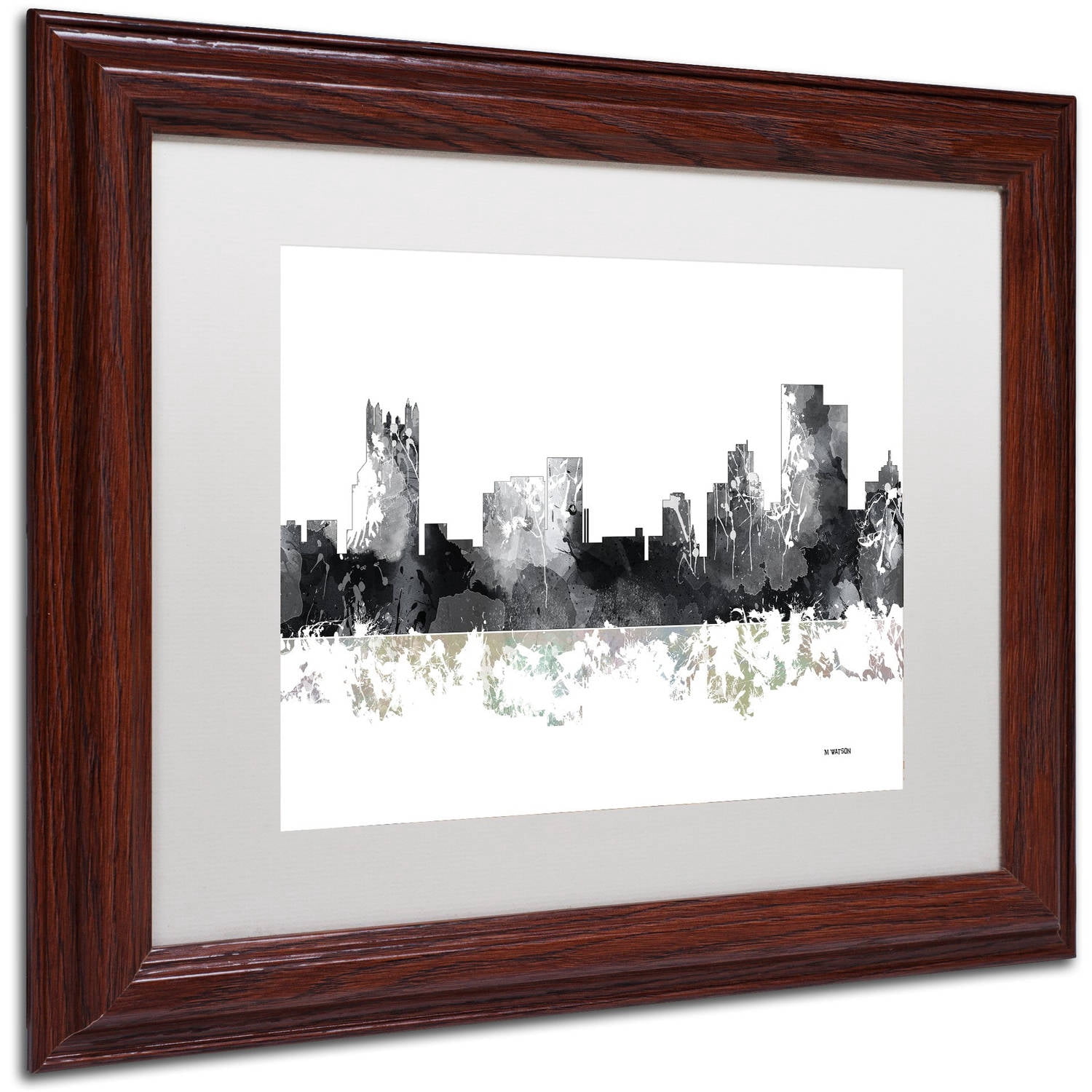 Trademark Fine Art "Pittsburgh PA Skyline BG-1" Canvas Art by Marlene Watson, White Matte, Wood Frame