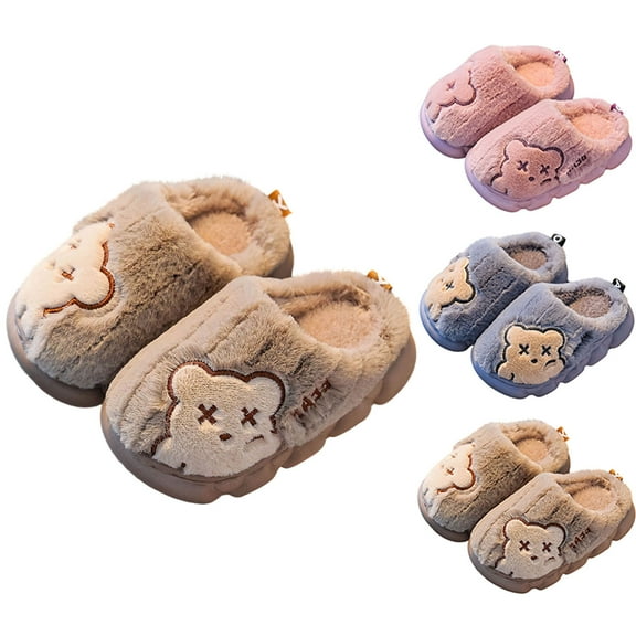 Cute Girls' Anime Fuzzy Slippers Lovely Soft Warm Winter House Slippers with Flat Sole Anti-slide Safe Slip-on Slipper Indoor Winter Fashion Footwear