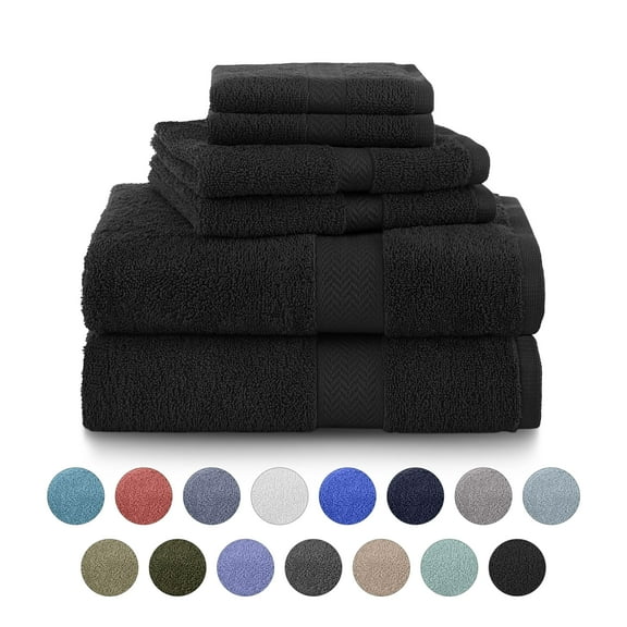 Martex 6-Piece 100% Ringspun Cotton Towel Set, Quick Dry Soft & Absorbent, Black