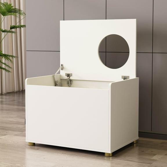 Amunrbrek Top Entry Litter Box Enclosure, Modern Flip Top Litter Box Furniture with Cat Scratch Mat, Side Table (white)