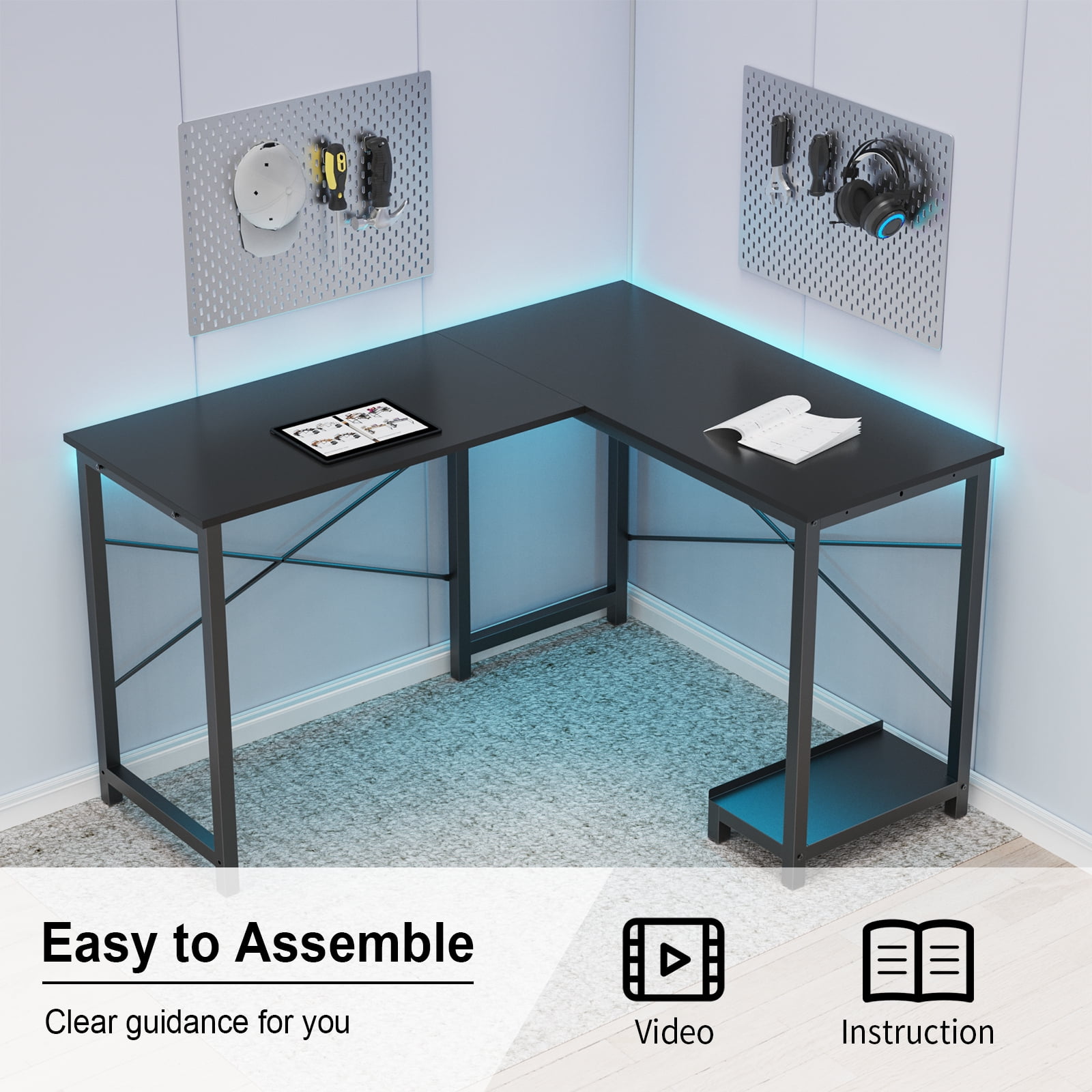 MAYEERTY 47in Computer Desk with Storage, Modern Writing Desk with Fabric Drawers for Home Office, Oak