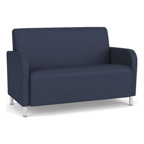 Siena Lounge Lobby Reception Waiting Loveseat / Brushed Steel Legs / Blue