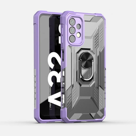 Frosted Clear Shockproof Armored Phone Case for Samsung Galaxy S21 Ultra Plus FE with Stand, Magnetic Back(Purple,S21)