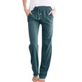 thumbnail image 2 of Women'S Cotton Linen Pants Drawstring Light-Weight Summer Fit Straight Leg Lounge Trouser Green M, 2 of 3