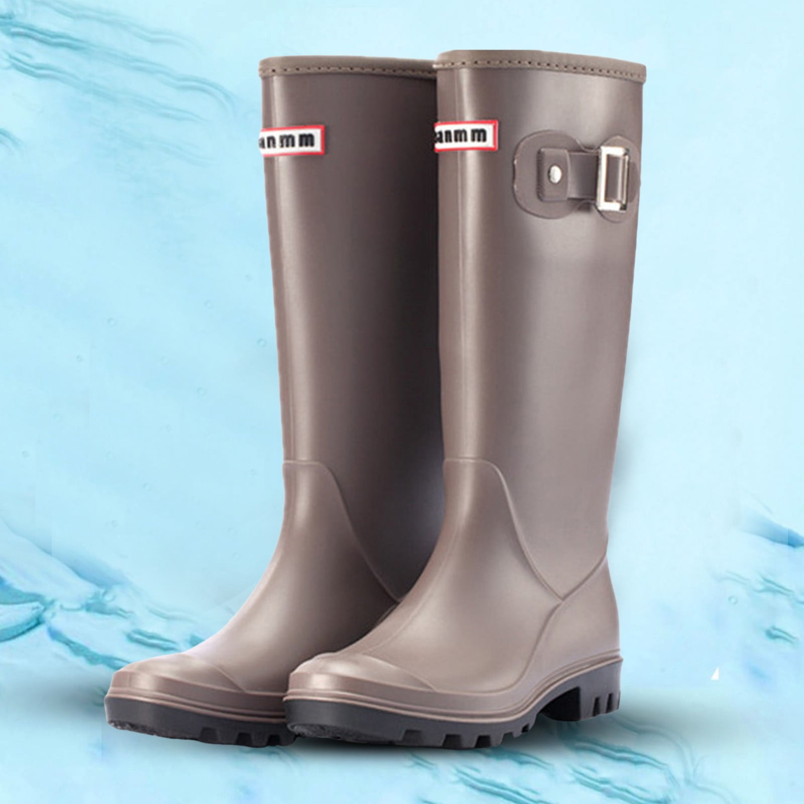 Mepaouo Women's Knee High Rain Boots Waterproof Rubber Garden Boots Work Tall Fishing Boots(Coffee,6)