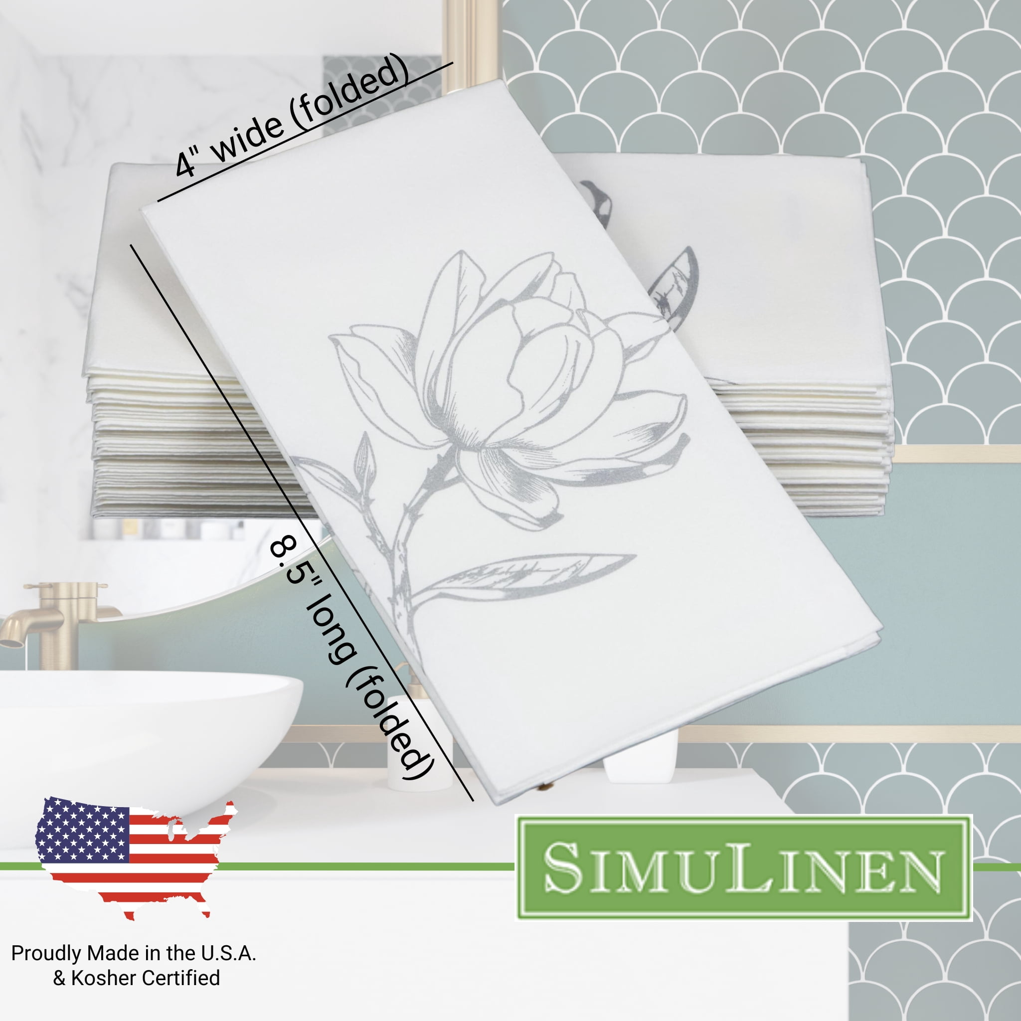SimuLinen 12"x17" Disposable Guest Hand Towels - Silver Magnolia Design - 100ct