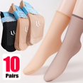 thumbnail image 2 of 20 piezas = 10 pares de calcetines de seda antideslizantes transparentes, calcetines suaves de verano para mujer, calcetines transpirables ultrafinos, calcetín de cristal de terciopelo para mujer Gao Jinjia LED, 2 of 2