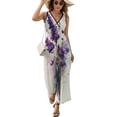 thumbnail image 2 of Purple Flowers Dress Fashion Boho Beach Long Dresses Female Party Printed Maxi Dress, 2 of 9