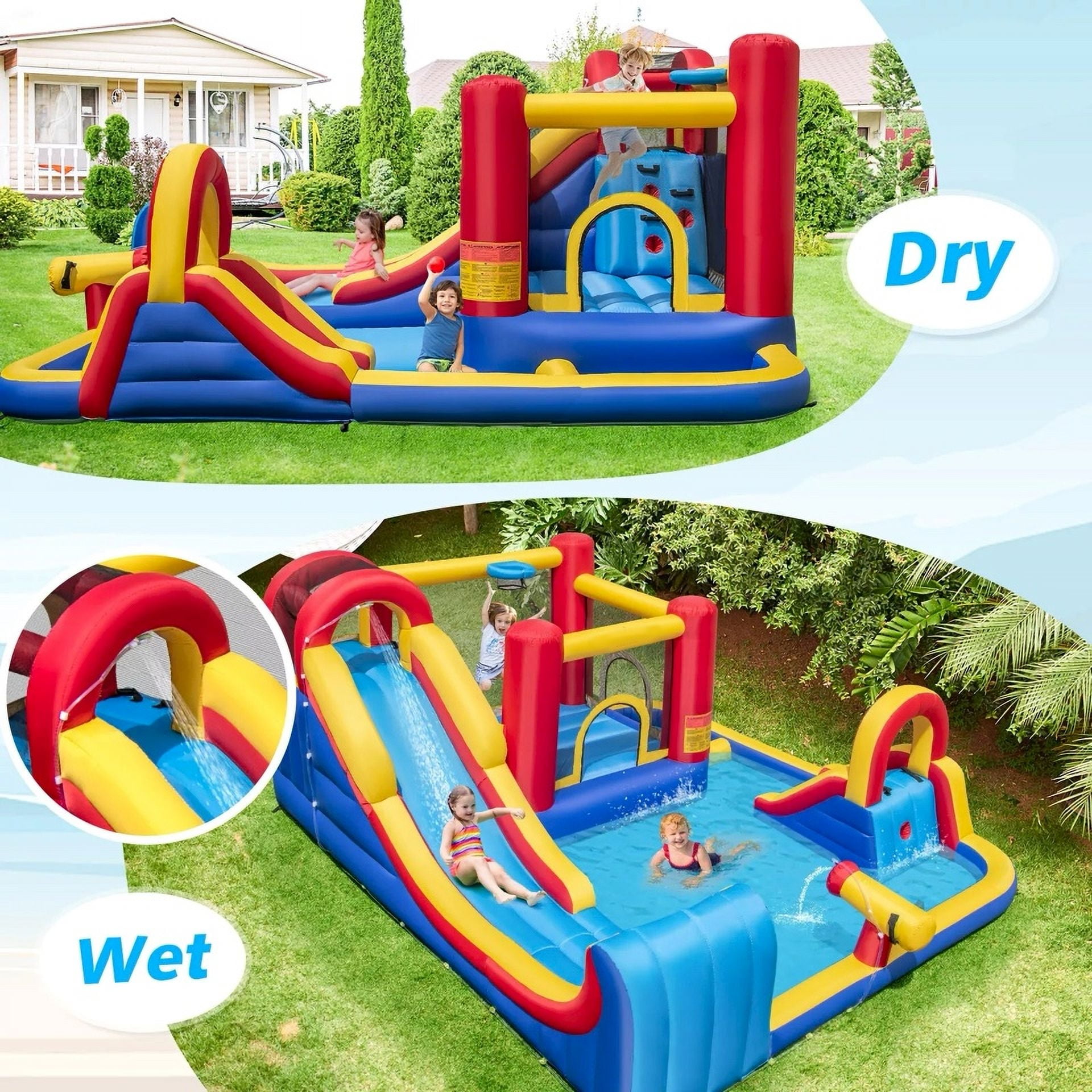 Auranook  Inflatable Water Slide Giant Kids Water Park w/ Double Slides without Blower
