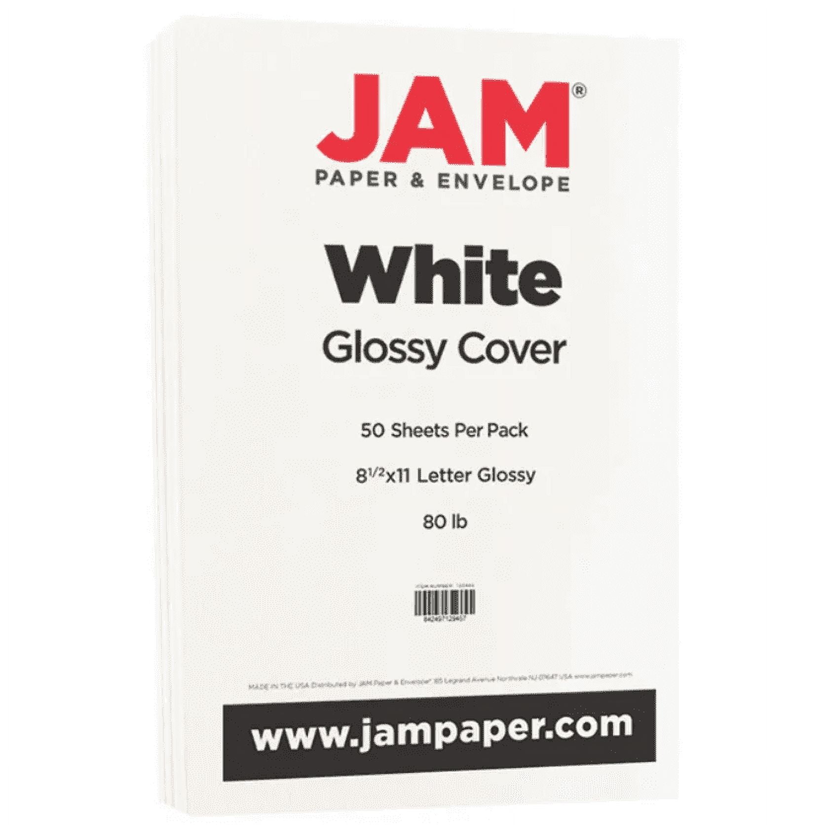 JAM Paper Glossy Cardstock, 8 1/2 x 11, White, 100 Sheets/Pack