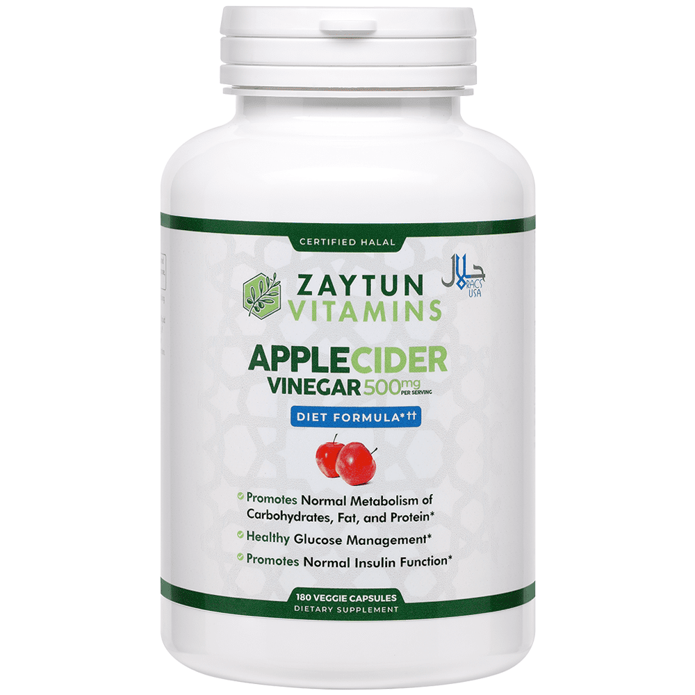 Zaytun Vitamins Halal Apple Cider Vinegar 500mg, Supports Healthy Detox