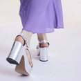 thumbnail image 3 of FSJ Women Chic Platform Chunky High Heel Buckle Sandals Round Open Toe V-cut Pumps Fashion Dress Block Heel Casual Shoes Size Size 8 Silver, 3 of 3