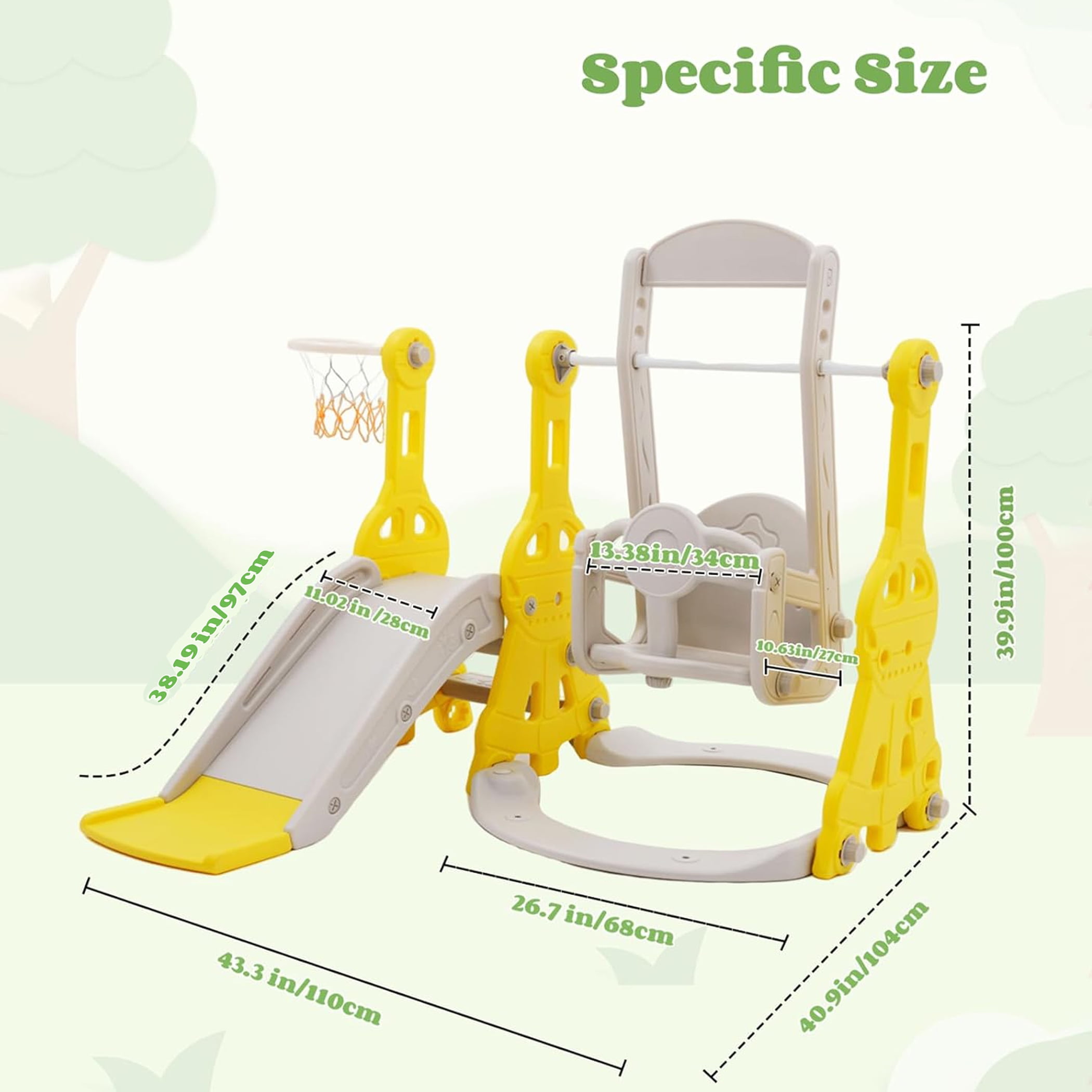 Ealing 4 in 1 Slide and Swing Set for Toddler Age 1–2 Indoor Outdoor Baby Swing Toys Playset with Climber Basketball Hoop, Yellow