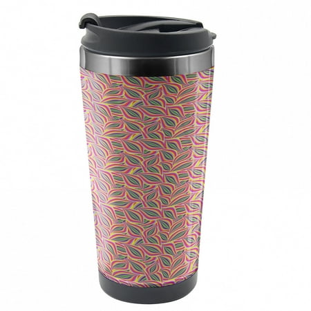 

Colorful Travel Mug Leaf Pattern Summertime Steel Thermal Cup 16 oz by Ambesonne