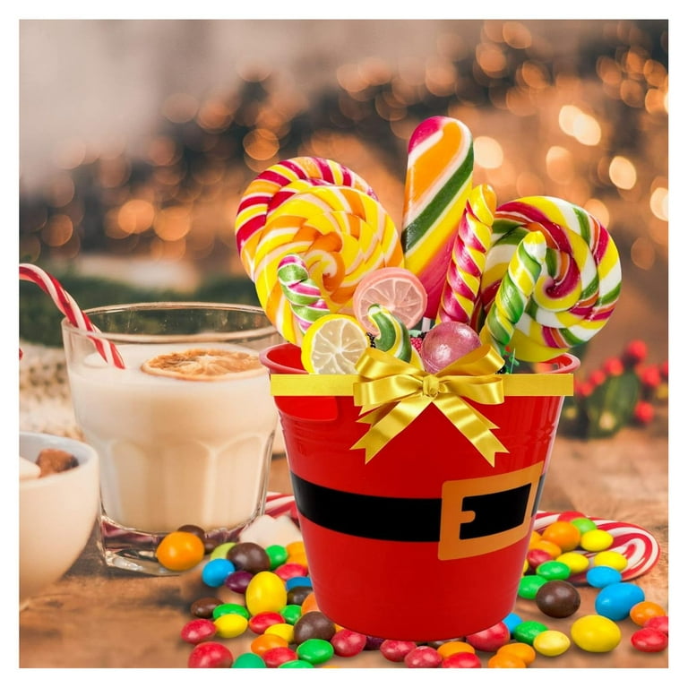 LLE Plastic Buckets with Handles, Red Santa Belt Round Basket,  Multi-Purpose Container Decorative Home Kitchen Candy Bars Vase Toy Baskets  for