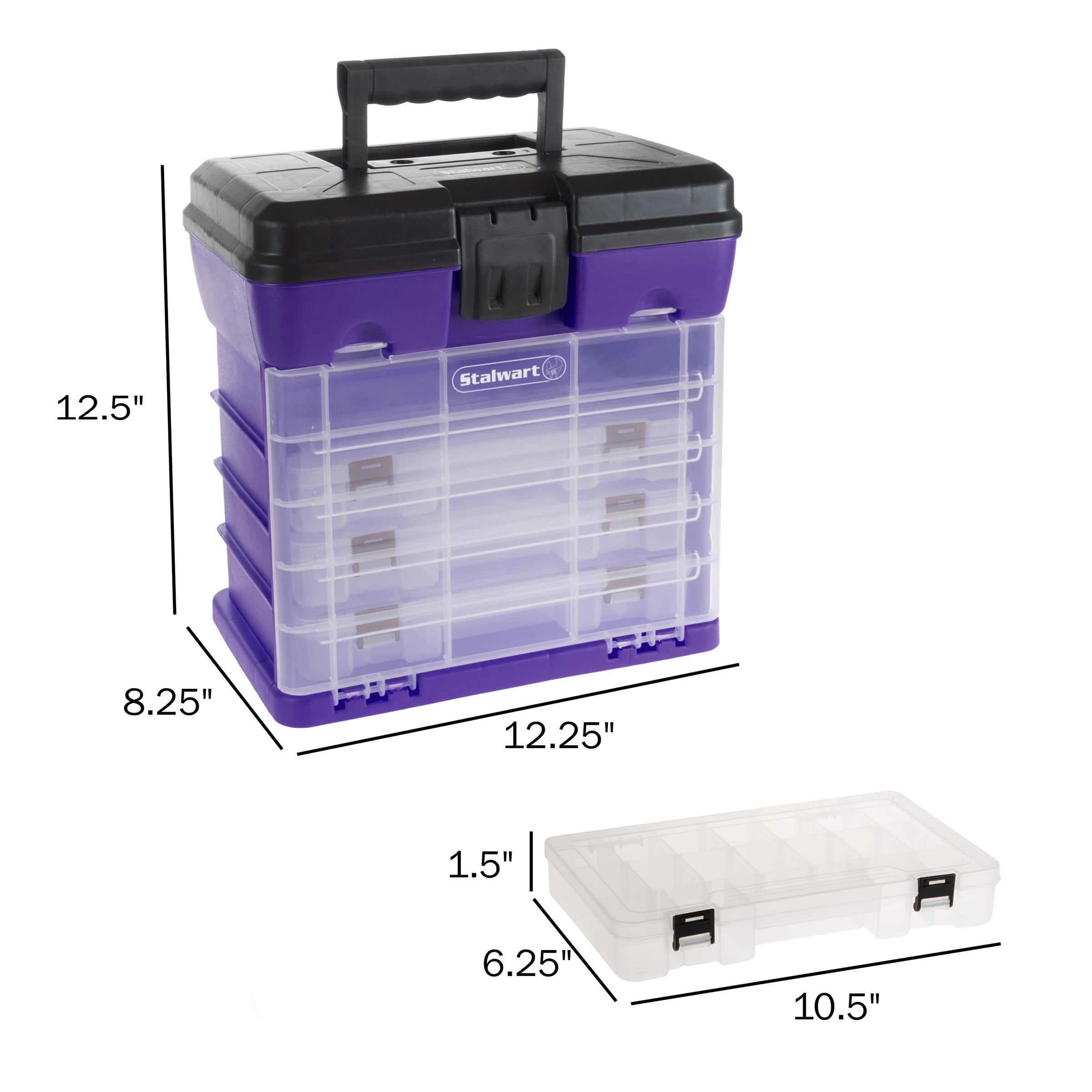 Storage and Tool Box-Durable Organizer Utility Box-4 Drawers with 19 Compartments Each for Hardware Fish Tackle Beads and More by Stalwart (Purple)