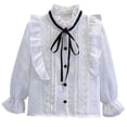 thumbnail image 4 of Agkizg Girls Ruffled Collar Button Down Shirt, Long Sleeve Blouse with Lace Hem, School Casual Top for Kids, Cute Layering Tee, Sizes 5-6 Years, 4 of 5
