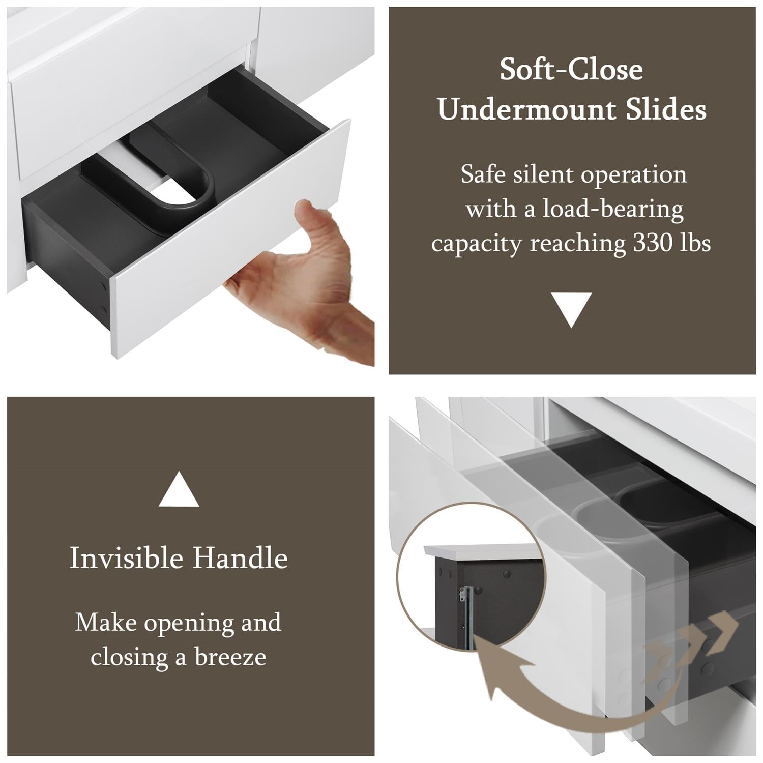 Demi Bonn 48" Floating Bathroom Vanity with Sink, Resin Top Basin and 2 Soft Close Drawers, 2 Storage Cabinet, Faucets and Drains Not Included, White