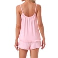 thumbnail image 3 of INSPIRE CHIC Women's Pajama Set Loungewear 2 Pcs Spagetti Straps Sleeveless Sexy Ruffles Cami Top and Shorts Sets XX-Lareg Pink, 3 of 6