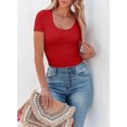thumbnail image 6 of VICHVVY Summer Women's Scoop Neck Short Sleeve Shirts Ribbed Slim Fitted Casual Basic Top Blouses S-XL, 6 of 10