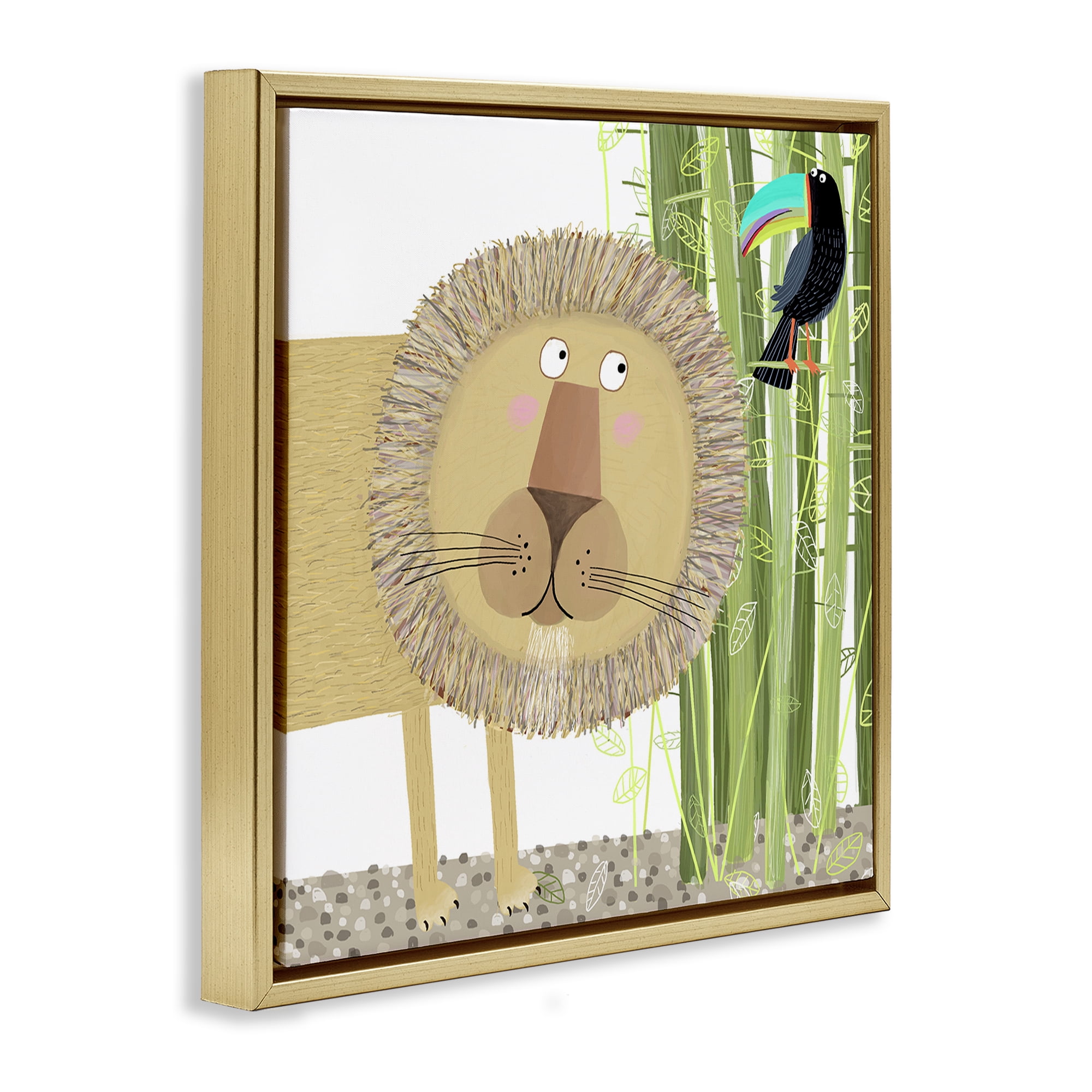 Stupell Industries Lion with Bamboo Trees & Toucan Gold Framed Floater Canvas Wall Art, design by Carla Daly