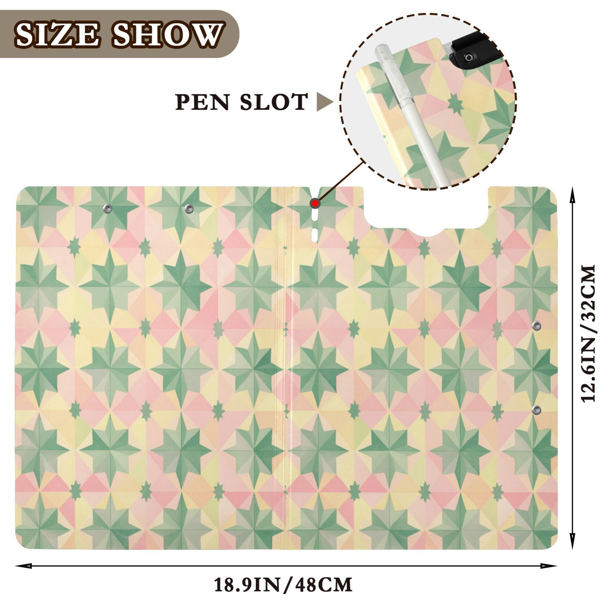 FORMRS A4 Clipboard Folder with Pen Holder Horizontal Foldable School Office Binder, Retro Symmetrical Stars