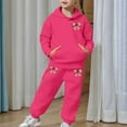 thumbnail image 6 of XAOFW Kids Outfits Girls Winter Plush Bow Graphic Long Sleeve Hoodie Joggers Comfy Two Piece Playwear Stylish Comfort Fashionable Casual Daily Wear Sets, 6 of 7