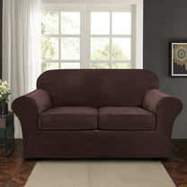 SHANNA Sofa Covers Stretch Velvet Couch Covers with Seperate Seat Cushion Covers, Armchair /Loveseat / Sofa Slipcovers (Dark Brown, Loveseat Cover)