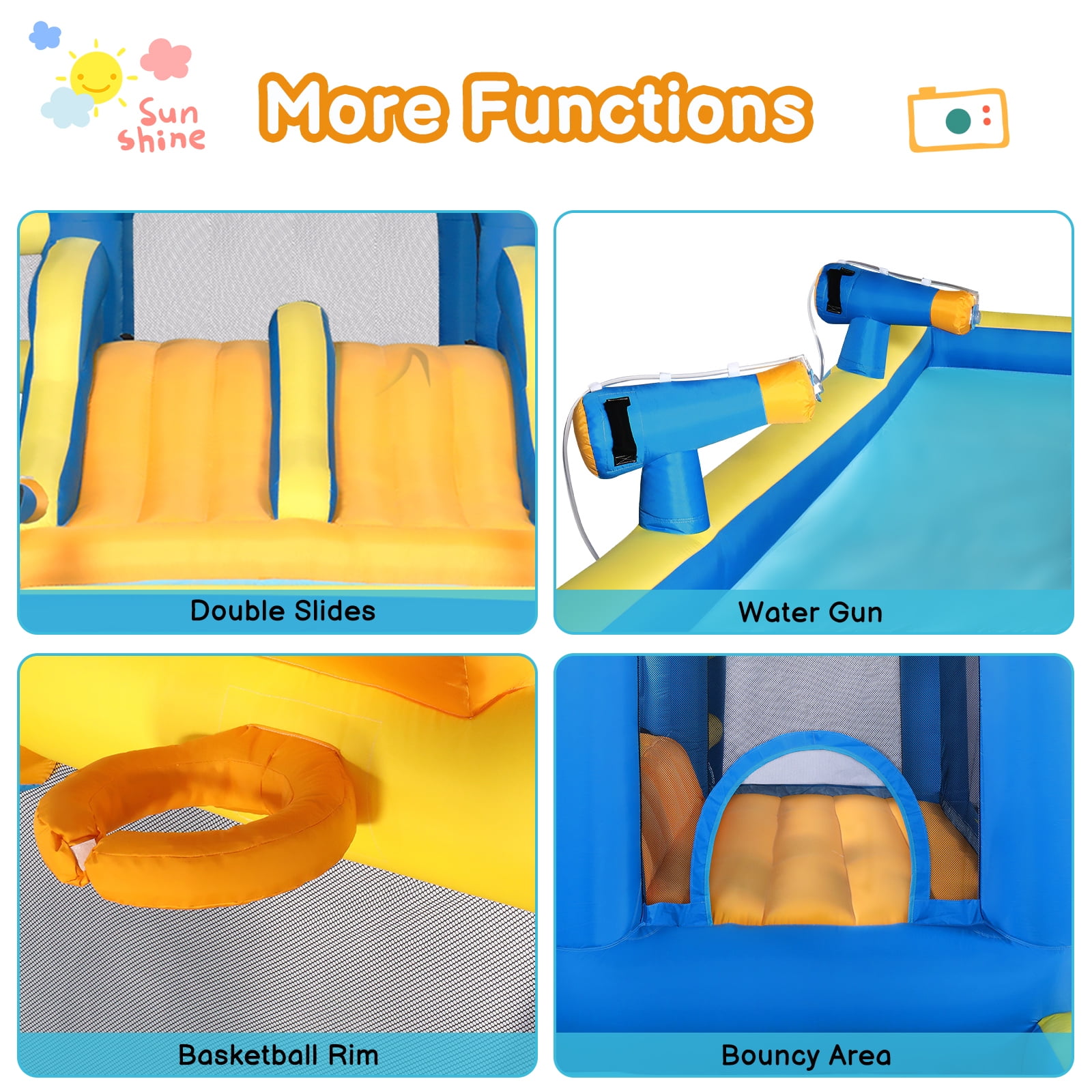 Ktaxon 7-in-1 Inflatable Water Slide Bounce House with Blower, Dual Slides Water Park, Bounce Area & Basketball Hoop for Kids Backyard