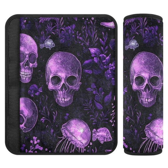 WOBOGO Skulls Jellyfish Purple Pattern Seat Belt Cover 2 Piece Soft Comfort Driving Shoulder Pad Suitable for All Cars and Backpacks