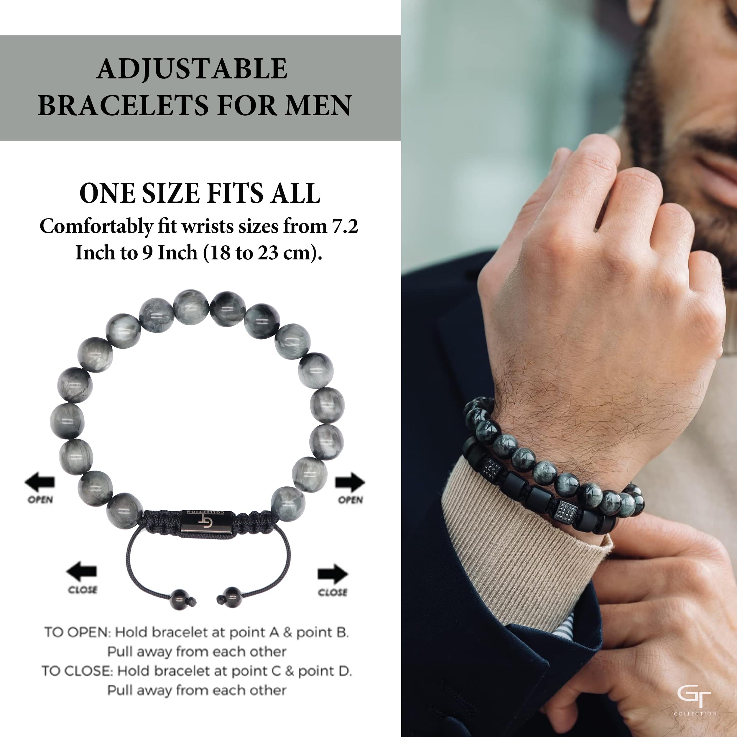 Men's EAGLE EYE Beaded Bracelet | Gift for Men | One Size Fits All | 100% Natural | Gemstone Adjustable Bracelet