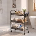 thumbnail image 5 of Yucurem 3 Tier Rolling Cart with Wheels, Metal Utility Cart with Lockable Wheels, Laundry Room Organization for Bathroom, Kitchen, Snack, Black, 5 of 8