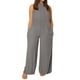 thumbnail image 1 of Monos informales para mujer tallas grandes: mono holgado sin mangas de color liso con bolsillos, pantalones anchos largos, mezcla de materiales, M-XXXL, 1 of 5