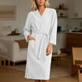 thumbnail image 4 of Shrysg Women's Kimono Robes Solid Loose Long Sleeve Ladies V Neck Loungewear Bathrobe with Pockets White, 4 of 8