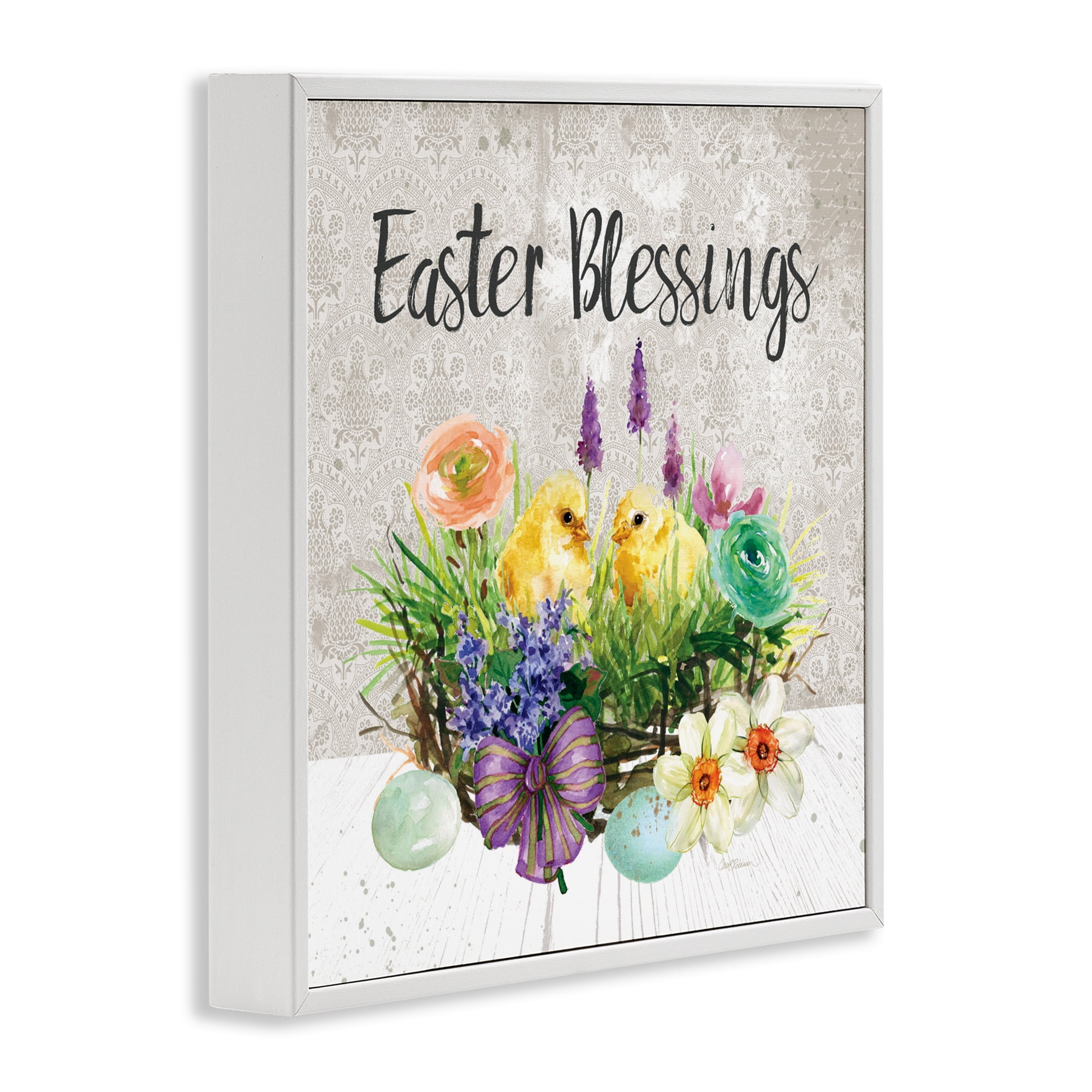 Stupell Industries Easter Blessings Basket of Flowers White Framed Giclee Art, design by Carol Robinson