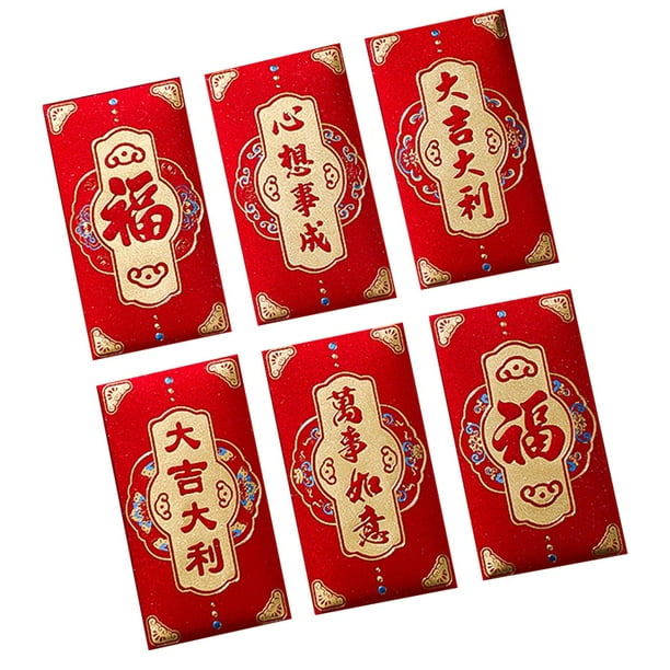 6 sobres rojos del Año Nuevo Lunar chino, paquete rojo Hong Bao del Año del Dragón para Estilo G