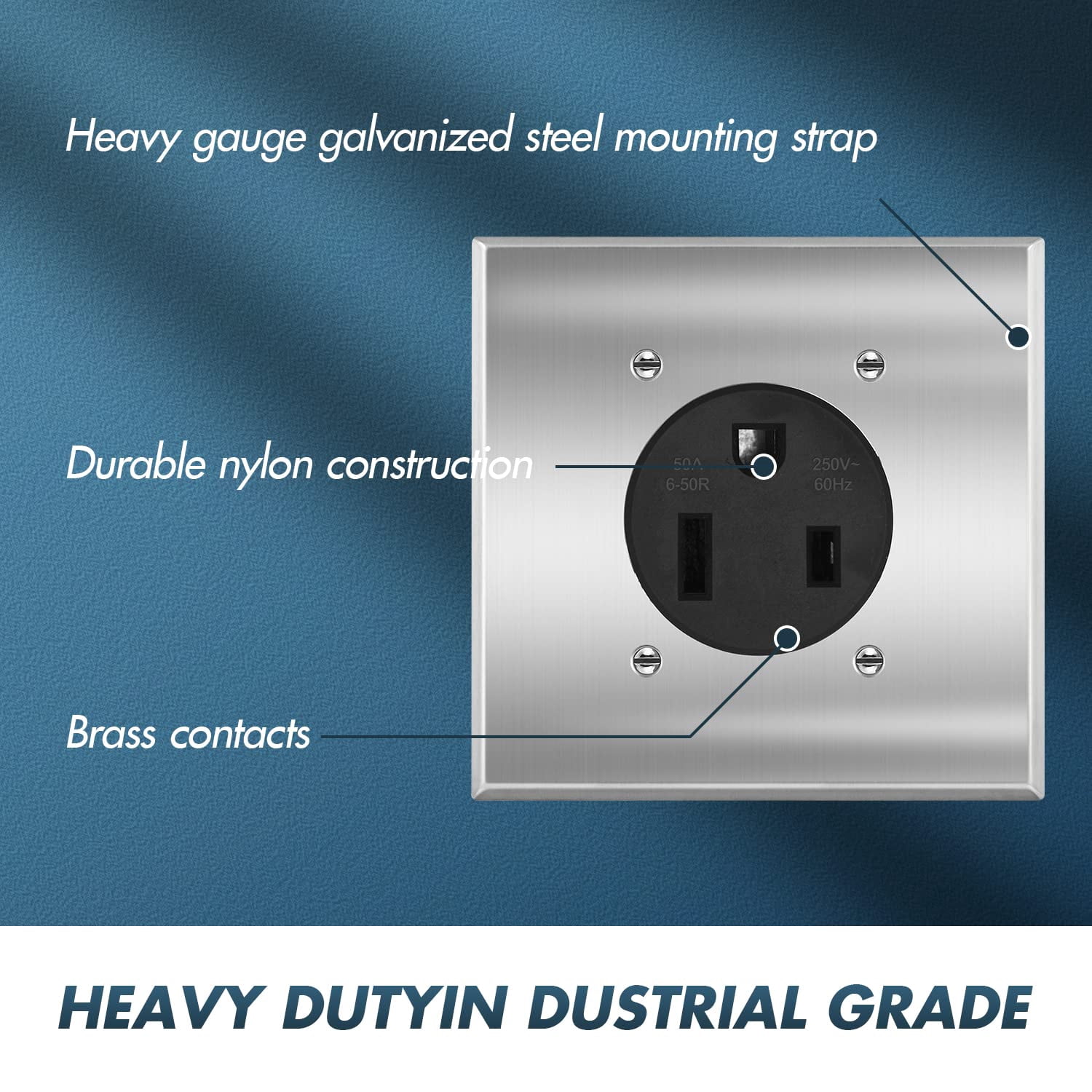 KYascend 50 Amp 250V NEMA 6-50R Power Outlet, Heavy-Duty 50A Receptacle, for Welders, Plasma Cutters, Electric Ranges, Dryers, and More UL Listed