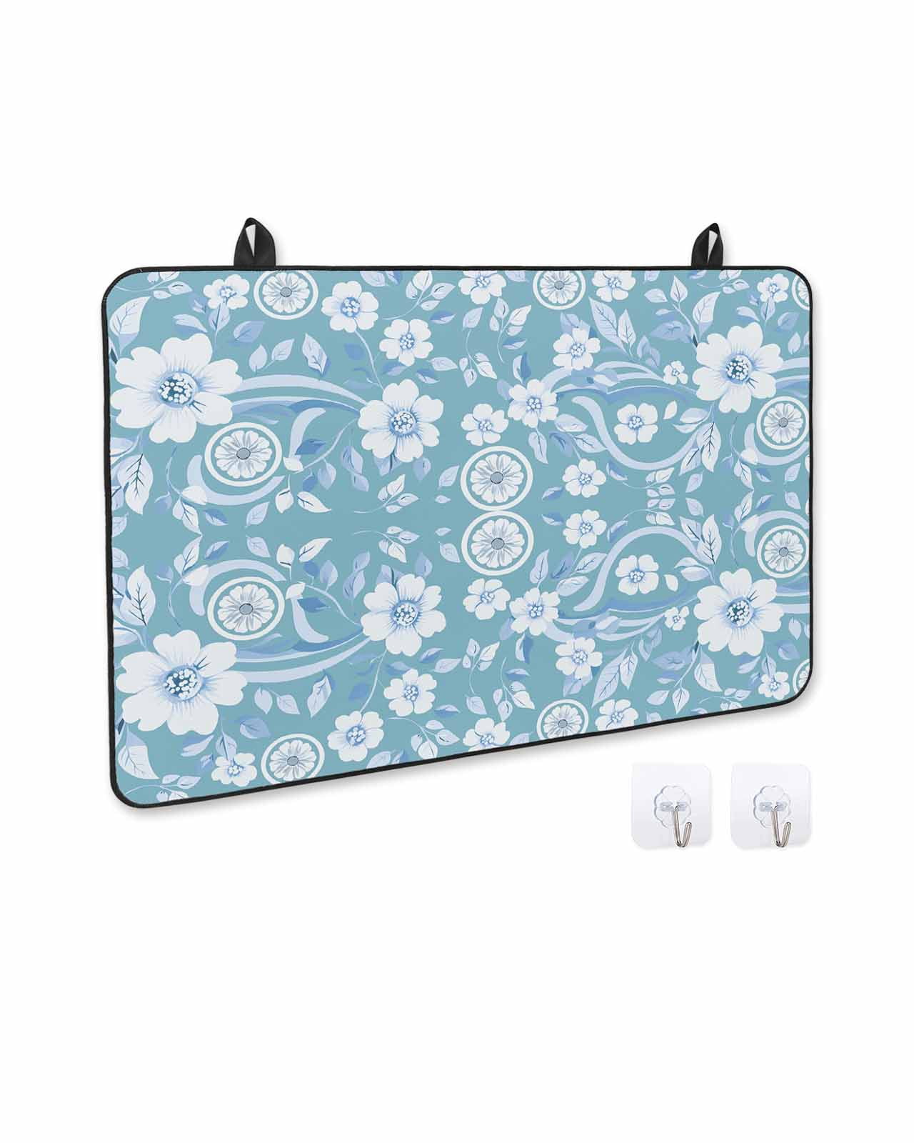 nqOlkjepod Large Induction Cooktop Protector Mat 24"x21", Blue Floral Stove Top Covers for Electric Stove, Vintage Pastoral Botanical Leaves Decorative Stove Burner Cover Mats, Glass Top Stove Cover