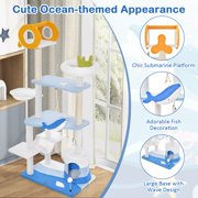 Costway Petsite Ocean-themed Cat Tree Tower with Sisal Covered Scratching Posts Condo Perch Hammock