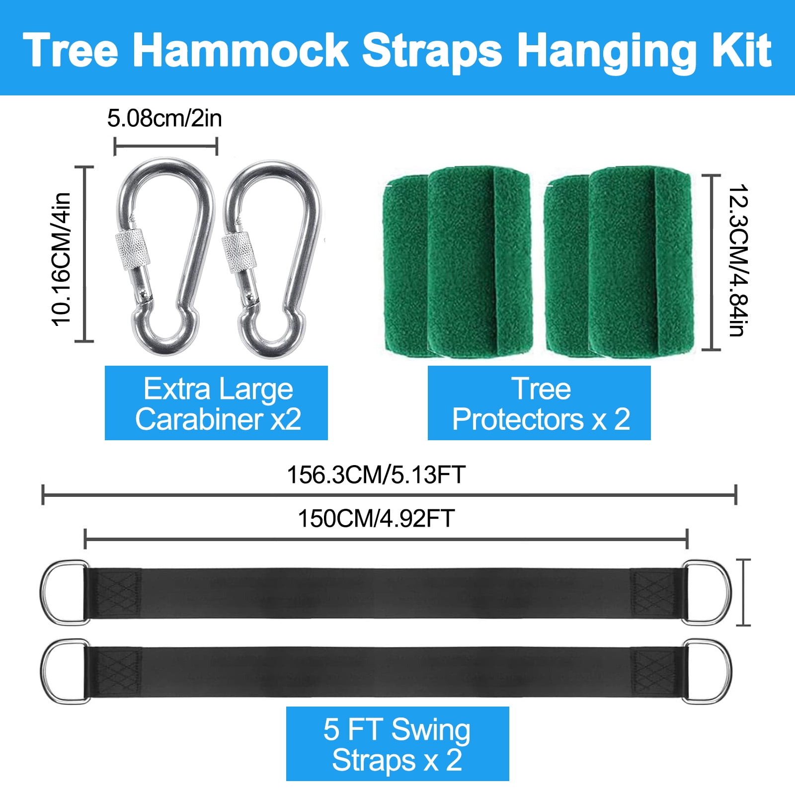Double Hammock with Tree Swing Straps Holds 440lbs Capacity Hammock for Camping Outside Garden Outdoor Indoor Patio Backyard, Blue