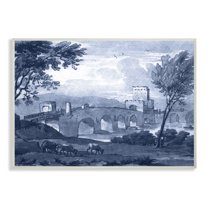 The Stupell Home Decor Collection Antique Architecture Blue Bridge Illustration Oversized Wall Plaque Art, 12.5 x 0.5 x 18.5