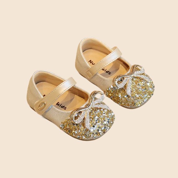 FSYBOA Girls Dress Shoes Size 5(Toddler), Soft Soled Hook and Loop Strap Non Slip Gifts Kids Flat Shoes Rose Gold