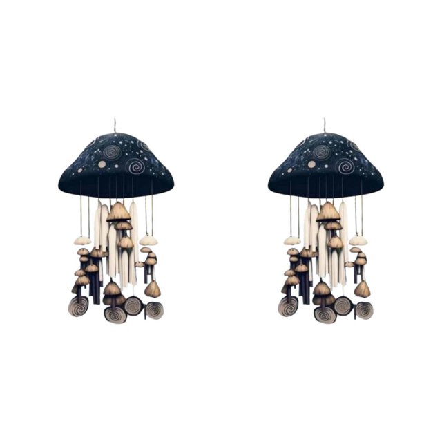 Moyic Campanillas de viento de hongos: estilo único y belleza artesanal Campanula de hongos Materiales hechos a mano en blanco y negro 2Conjunto