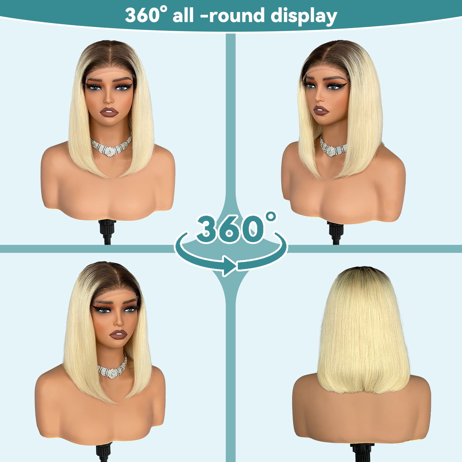 Dark Root Blonde Bob Wig Human Hair 4/613 5x5 UHD Lace Front Wig Human Hair 180% Density Pre Plucked Pre Cut Short Bob Glueless Wigs Remy Hair Wigs for Black Women 10 Inch
