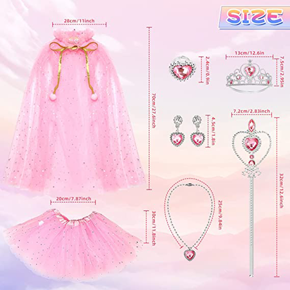 AOXTOY Dress-up Cosplay Toys for Girls, Princess Dress Up Clothes Cape Skirt Set, Pretend Play Princess Dress Cloak Jewelry Crown Wand - image 5 of 11