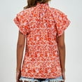 thumbnail image 3 of Lovskoo 2024 Womens Summer Tops Casual Ruffled Mock Neck Floral Print Shirts Smocked Ruffle Short Sleeve Babydoll Blouses Orange XL, 3 of 8