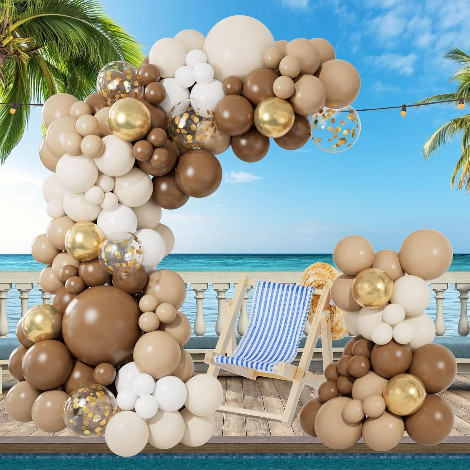 NestE - Brown Balloon Garland Arch Kit 141PCS Brown Boho Neutral White Gold Latex Metallic Confetti Balloons for Safari Neutral Bear Baby Shower Birthday Party Decorations