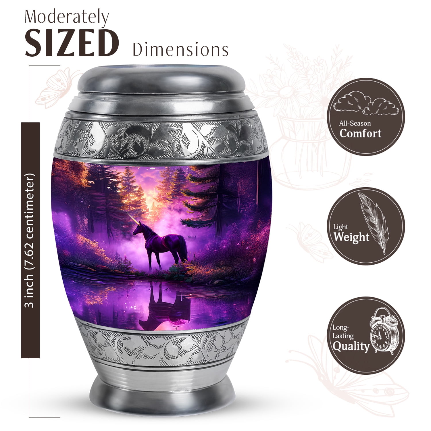 JAGASY Unicorn Small Urn for Daughter, Purple Tiny Keepsake Urns for Human Ashes, Sunset Forest Trees & River Decorative Urns for Children, Memorial Miniature Urn for Son, (3 Inch)