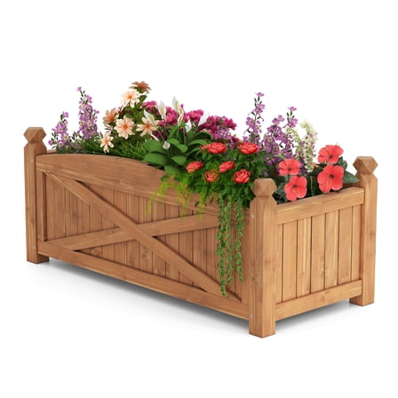 Gymax Wooden Raised Garden Bed Elevated Outdoor Planter Box w/ Drainage Holes for Patio